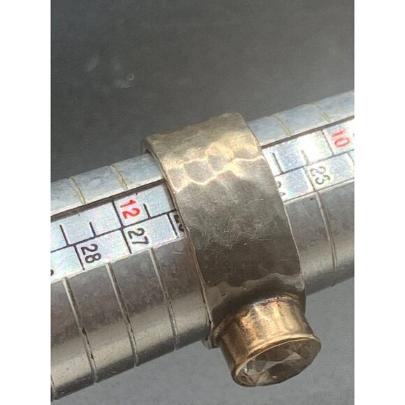 Sterling Silver Hammered Band Ring Large Quartz Stone Mexico Handmade Size 11 - Picture 9 of 9